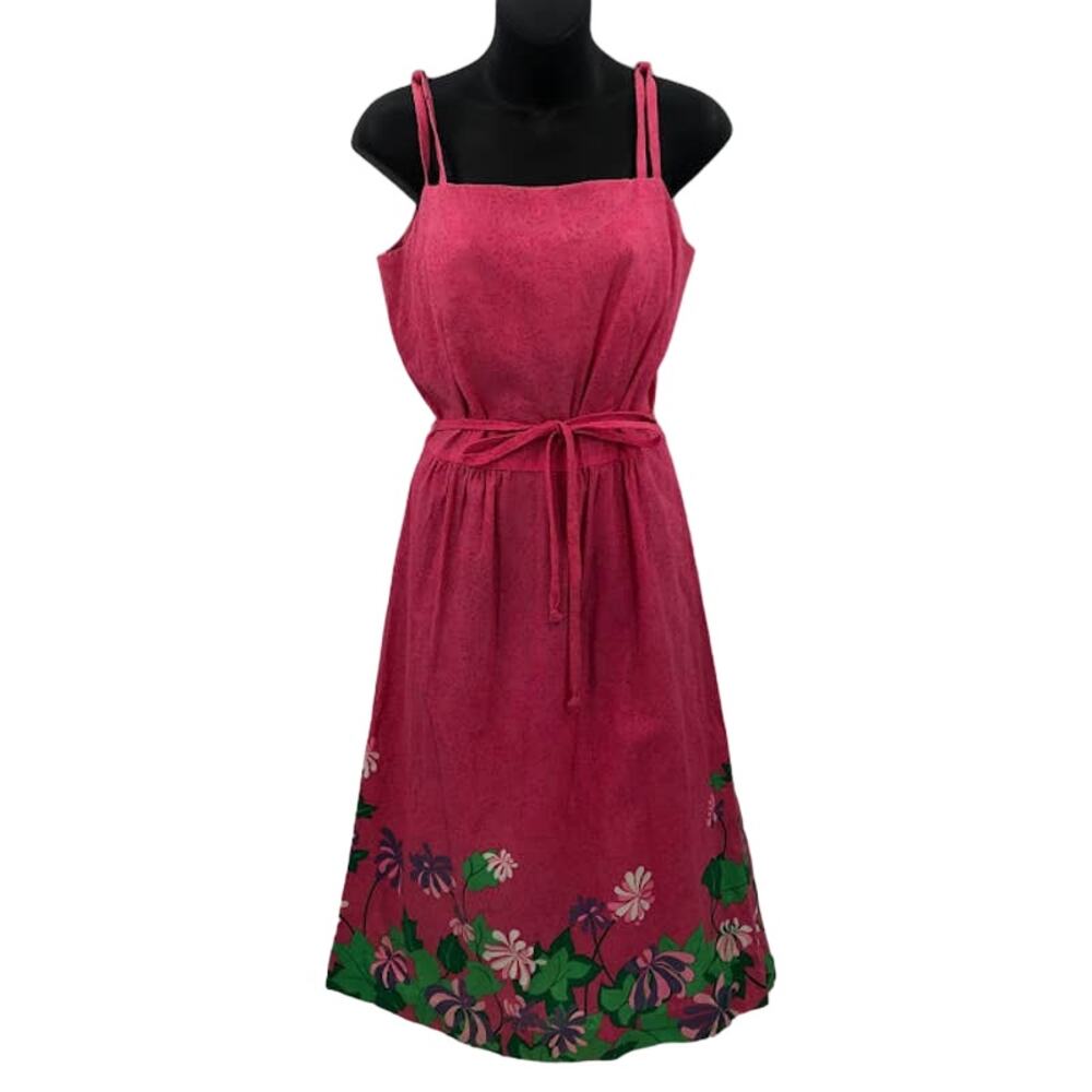 Malia Vintage 1960s Pink Cotton Strappy Summer Floral Dress Size 12